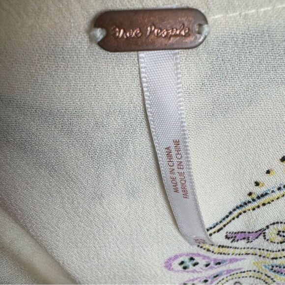 Free People oversized ivory boho empire waist flowy tunic top w/ pockets size XS - Picture 10 of 13